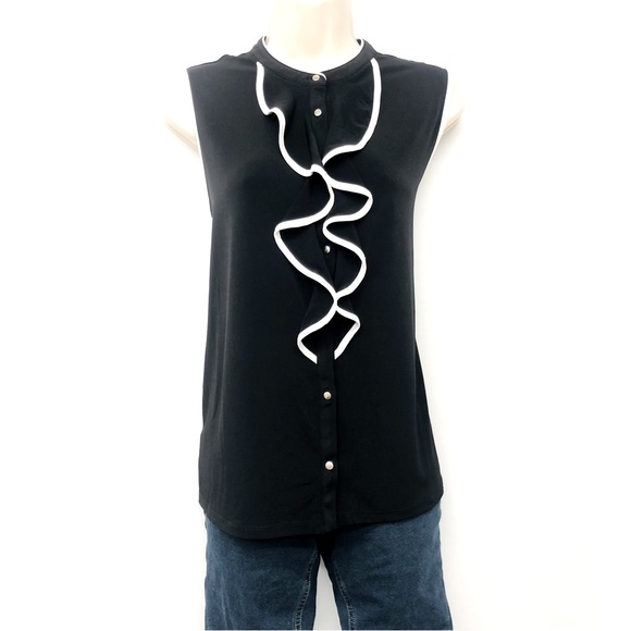 Carmen Marc Valvo Black Ruffle Front Top - Picture 16 of 16